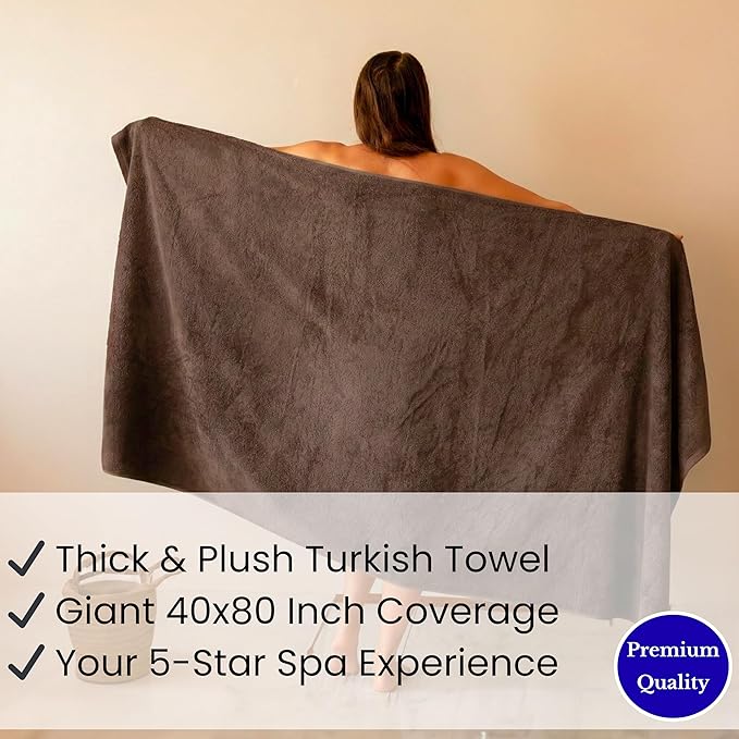 SALBAKOS Luxury 100% Turkish Cotton Bath Sheets 40x80 in Oversized Extra Large Bath Towels Thick Soft Absorbent Turkish Towel for Spa Beach (Pack of 1, Chocolate, Jumbo Bath Sheet)