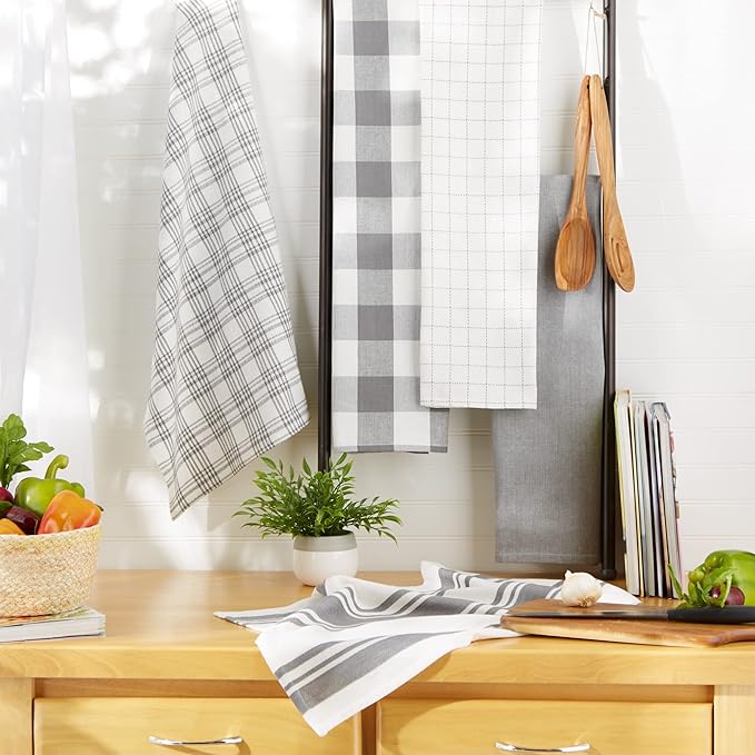 DII Everyday Basic Kitchen Collection Large Woven Cotton Dishtowel/Tea Towel Set, 18x28, Gray, 5 Count