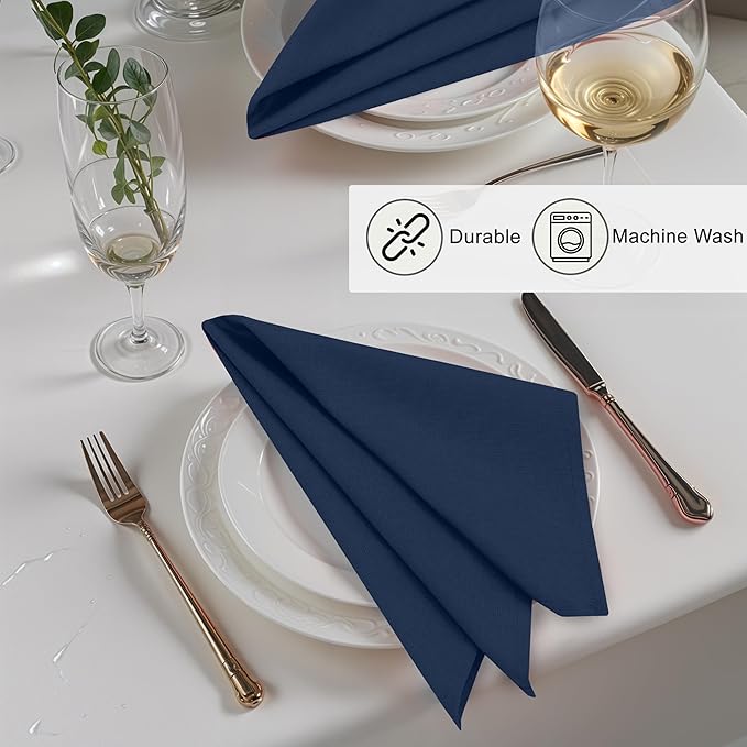 Ruvanti Linen Napkins Set of 6, 18x18 Cloth Napkins, Cotton Linen Blend Napkins Cloth Washable, Soft, Reusable Dinner Napkins for Wedding, Parties, Christmas, Thanksgiving, Everyday Use - Navy