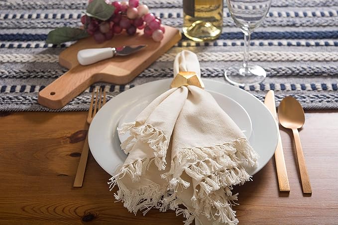 DII Farmhouse Braided Stripe Table Runner Collection, 15x72 (15x77, Fringe Included), Navy Blue