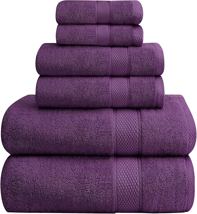 Oakias Premium Towel Set 600 GSM 6 Piece Plum - 100% Ring Spun Cotton Highly Absorbent Towels Set - Super Soft Bathroom Towel Set - Hotel Quality Double Stitched Hem - Ideal for Hotels, Spa, Gyms