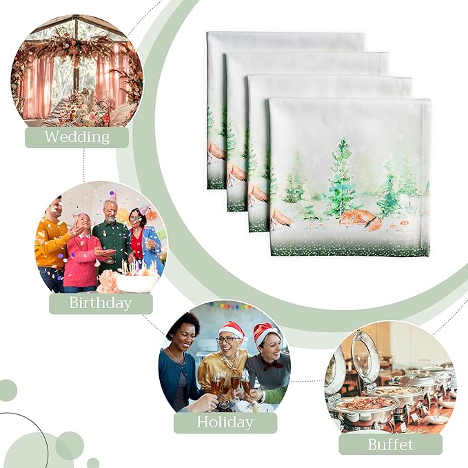 Maison d' Hermine Cloth Napkins Set of 4 100% Cotton for Thanksgiving Christmas Decorations Everyday Reusable Square Fall Napkins Cloth Washable Dinner Party (Winter Mornings, 20"x20")
