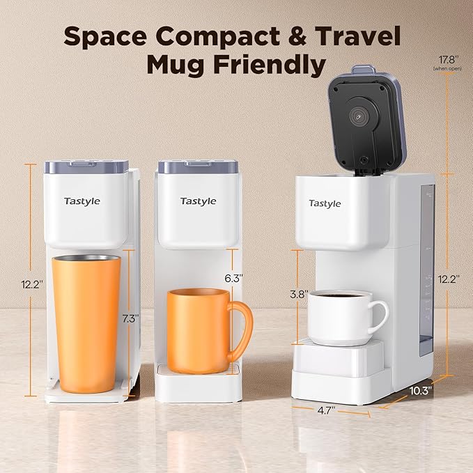 Tastyle Hot & Iced Coffee Maker with Magnetic K-Pod Organizer (Pods Not Included), Stores 10 Pods, 4-5 Cups Coffee Maker & Single-serve Brewer for K Cup & Grounds, 40oz Removable Water Tank, White