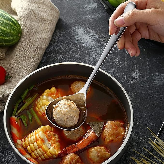 Comicfs 2 Pack Gravy Ladle, SUS 304 Stainless Steel Soup Ladle, Small Soup Ladles, Sauce Ladles, Small Serving Ladle, Solid Serving Spoon 8-Inch (Silver)