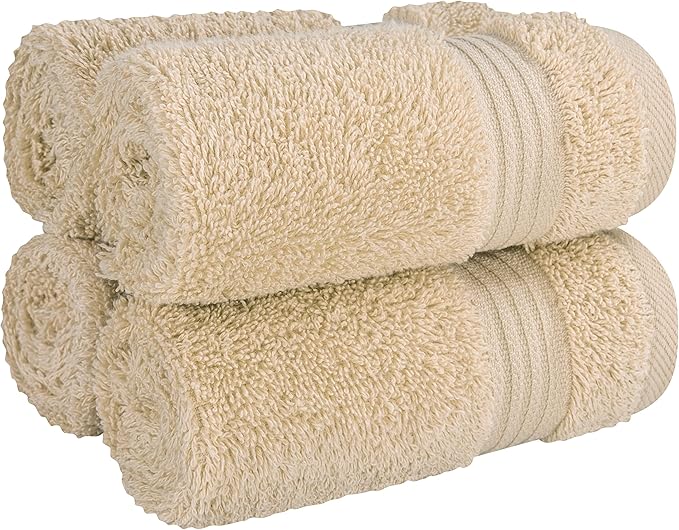 Cotton Paradise 100% Cotton Turkish Washcloth Set for Bathroom, 4 Piece Soft Absorbent Small Towels Wash Rags, Beige