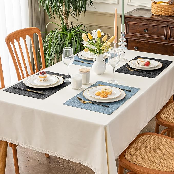 Romanstile Vinyl Placemats Set of 6-12x17 Inch, Reversible Waterproof Washable Non Slip Table Mats, Faux Leather Heat Resistant Wipeable Table Placemats for Dining/Party/Indoor/Outdoor, Grey-Sky Blue