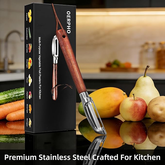 Vegetable Peeler, Premium I-Shape Potato Peeler, Stainless Steel Multifunctional Kitchen Peeler Real Wood Handle Ultra Sharp Blade Vegetable, Potato, Fruit