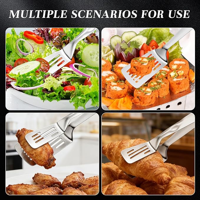 [2-in-1 Detachable Design] 12-Inch 304 Stainless Steel Spatula Tongs, Rust-Proof Metal Tongs for High Heat Cooking, Professional Food Turner for BBQ and Grilling, Durable Kitchen Essential