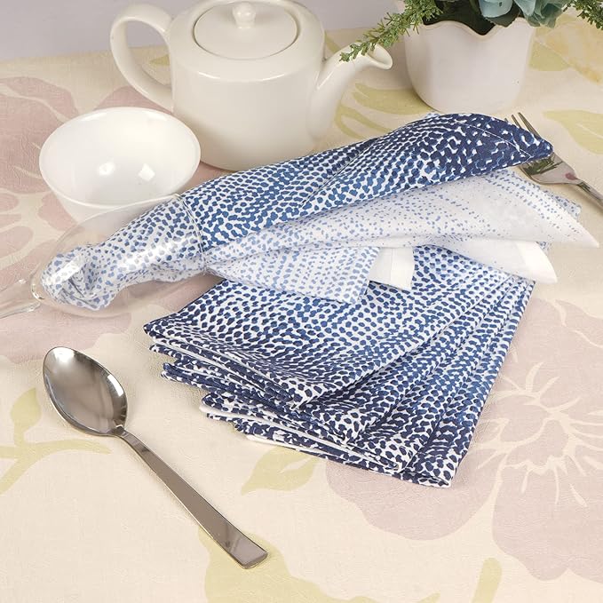 FINGERCRAFT Cloth Napkins, Set of 4 Cotton Linen Blend Printed Dinner Napkins Cloth Mitered Corner Perfect for Parties Dinners Weddings Cocktail Christmas Easter 20x20 Blue Ombre