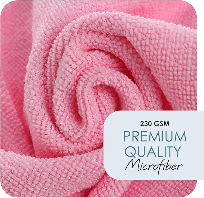 Hearth & Harbor Microfiber Cleaning Cloth, Towels for Cars 144 Pack Washcloths, Pink Rags, Reusable Towel, Cloth Rags Cleaning, Lint Free 12''x12''