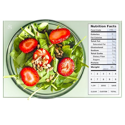 Greater Goods Digital Nutrition Scale – Accurate Macro and Calorie Tracking for Meal Prep, Weight Loss, and Healthy Eating | 2,000 Built-in Foods, Intuitive Nutrition Label Display, 11lb Cap, Green