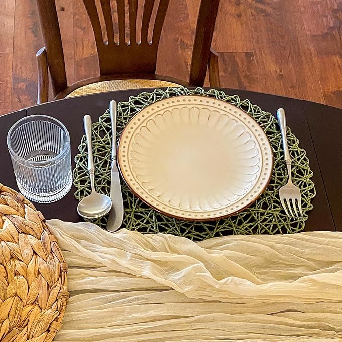 AHHFSMEI Paper Braided Round Placemats Set of 6 Natural Non-Slip Heat Resistant Table Mats for Dining Tables Woven Indoor & Outdoor Place mats(Green)