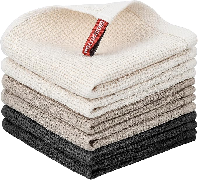 Nialnant 6 Pack 100% Cotton Waffle Weave Kitchen Towels,Soft and Absorbent Kitchen Dish Rags, Dish Cloths for Washing Dishes-12x12 Inches