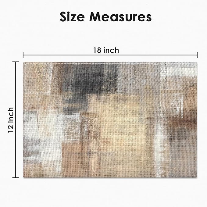 Emvency Farmhouse Placemats Set of 6,12x18 Inch Linen Rectangular Place Abstract Modern Beige Geometric Minimalist Table Mats for Indoors & Outdoor Home Party Kitchen Dining Decoration