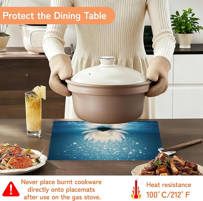 Water Lily Placemats Set of 6,Waterproof Heat Resistant Dining Table Plate Mat for Home Kitchen Dining Table 12x18Inch