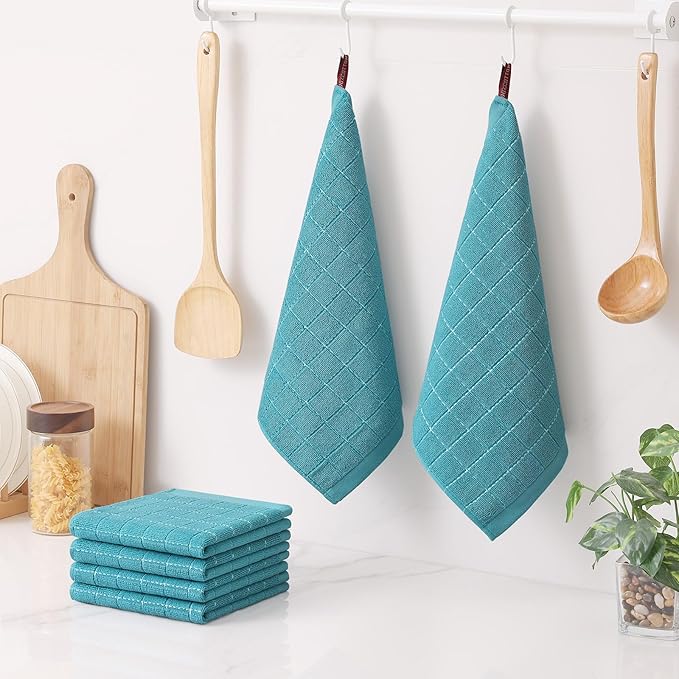 Homaxy 100% Cotton Terry Kitchen Dish Cloths, Ultra Soft and Absorbent Dish Towels for Kitchen, Suitable for Drying and Washing Dishes, 12 Pack, 12 x 12 Inches, Lake Blue