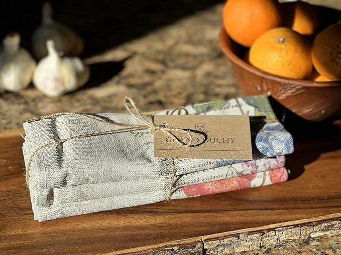 Grand Duchy - Fine Linen Kitchen Tea Towels - Set of 3 - Linen Cotton Blend - Soft, Useful, Beautiful for Kitchen, Dining, Cooking - 23'' x 17.5'' - Make A House A Home - Made in Europe