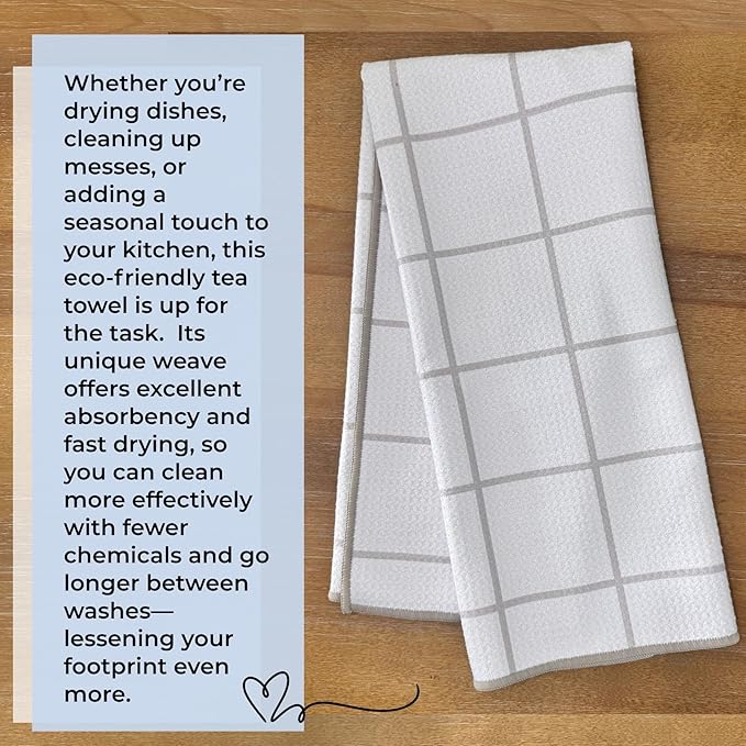 HALL & PERRY Kitchen Tea Towel, Ultra Soft, Quick Dry Microfiber Dish Cloths - 18"x30" Premium Quality Waffle Towel - Stripes and Plaid, Taupe (1, Cambria)
