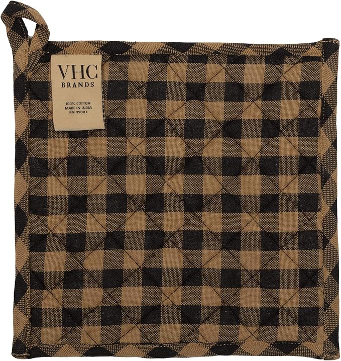 VHC Brands, Black Star, Cotton, 8x8, Pot Holder, Black