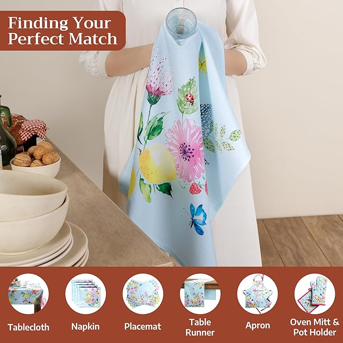 Maison d' Hermine Kitchen Towels Set of 3 100% Cotton 27.50" x 20" Reusable Cloth Tea Dish Towels Absorbent with Hanging Loop for Kitchen Gifts for Mothers Day Spring/Summer (Jardin D'Ete - Mint)