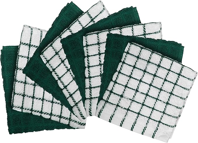 Bumble Dish Cloths (8 Pack) | 12" x 12" | 100% Cotton Kitchen Towels | 405 GSM | Soft, Highly Absorbent & Durable Dish Towels for Kitchen | Green