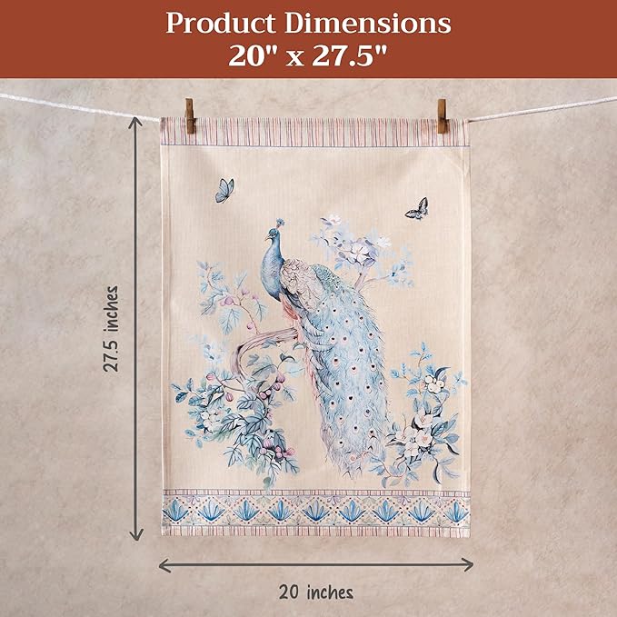 Maison d' Hermine Dishcloths 100% Combed Cotton Premium (20" x 27.50") Easter Multi-Purpose, Kitchen Towel for Kitchen, Holiday, Dinner, Wedding & Dining, Peacock Utopia - Sandy Beach (Set of 3)