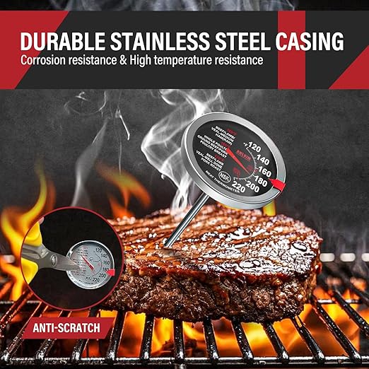 AWLKIM 2 Pack Stainless Steel Meat Thermometer, Safe Leave in Oven, 2.5-in Extra-Large Dial Food Thermometer for Cooking, Temperature Probe for Baking, Steak, Turkey - Kitchen Gadgets - Black