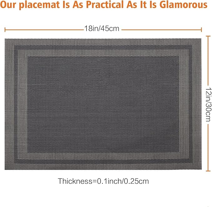 Placemats Set of 4,Washable,Heat and Stain Resistant Indoor/Outdoor Place mats,Vinyl Woven Non Slip Table Mats for Restaurant Table Protection,PVC Placemats(Black Gold,4PCS)