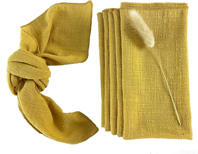 EHLDekol Gauze Cloth Napkins 6 Pack 16x16 Inches 100% Natural Soft Cotton Weddings Decorative Parties Family Everyday Use Bulk Linen Dinner Napkins (Gold/Yellow, 6 Pack)