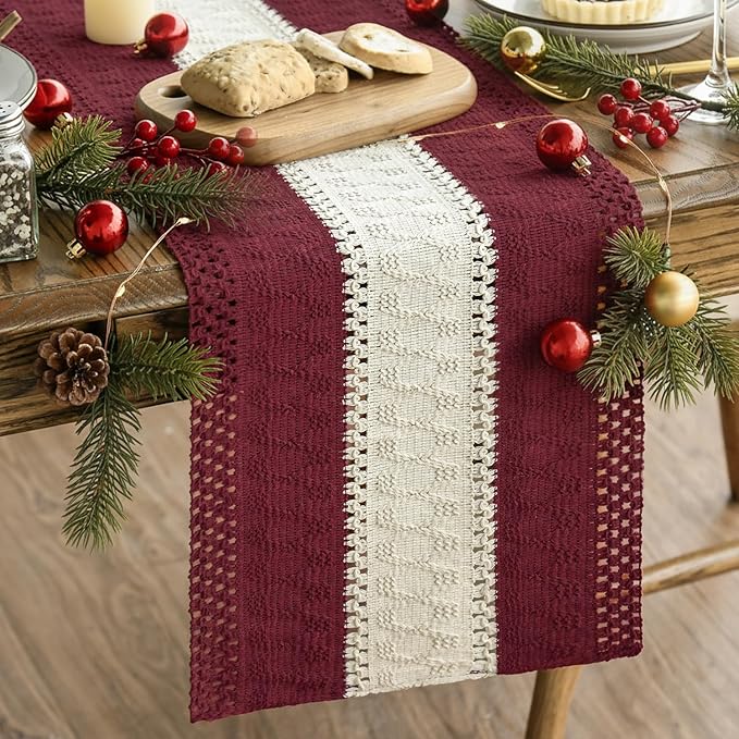 Artoid Mode Red Farmhouse Rustic Table Runner, Seasonal Hollow Kitchen Dining Table Decoration for Home Party Decor 12x36 Inch