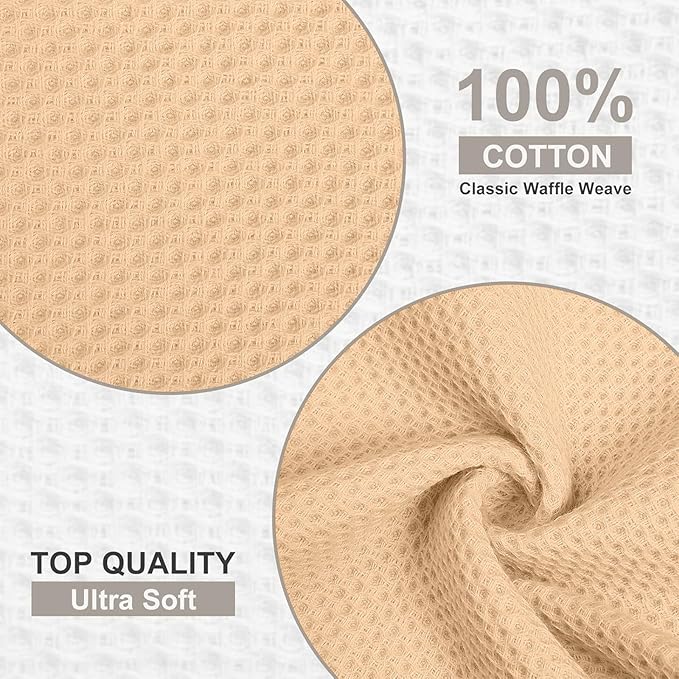 Kitinjoy 100% Cotton Kitchen Dish Cloths (12 X 12 Inches, Apricot), 6 Pack Waffle Weave Ultra Soft Absorbent Dish Towels for Drying Dishes Quick Drying Kitchen Towels Dish Rags