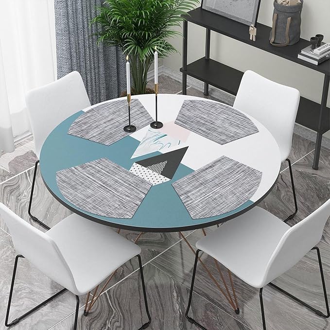SHACOS Wedge Placemats Set of 4 Round Table Placemats Woven Vinyl Place Mats Non Slip Round Table Mats Wipe Clean, Gray White