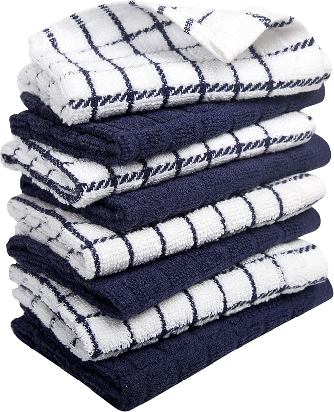 Bumble Dish Cloths (8 Pack) | 12" x 12" | 100% Cotton Kitchen Towels | 405 GSM | Soft, Highly Absorbent & Durable Dish Towels for Kitchen | Navy