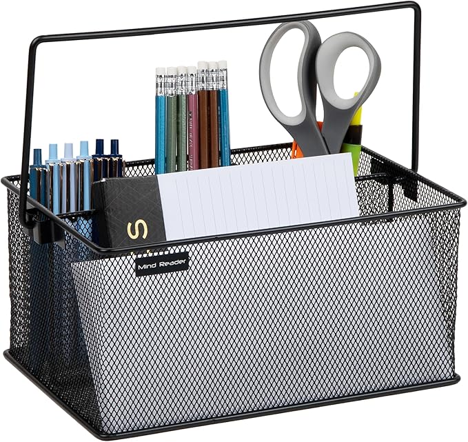 Mind Reader Utensil Holder, Silverware Organizer, Caddy, Cutlery Holder, Kitchen, Metal Mesh, 10"L x 7"W x 4.75"H, Black