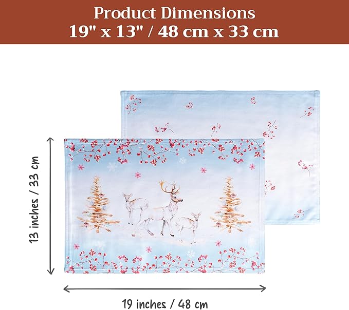 Maison d' Hermine Placemats Set of 4 100% Cotton Washable Cloth Place Mats, Reusable Table Mats for Thanksgiving Christmas Decorations Kitchen Dining Party Wedding (Fairy Tale Forest, 13" x 19")