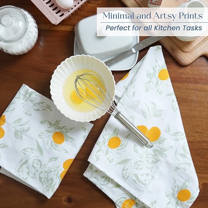 The Fine Living Co. 100% Cotton Kitchen Towels Set of 2, 18 x 28 inches, Lemon Printed Dish Towel, Hand Towels, Kitchen Towels, Boho Tea Towels - Multifunctional, Stylish, Absorbent, Soft