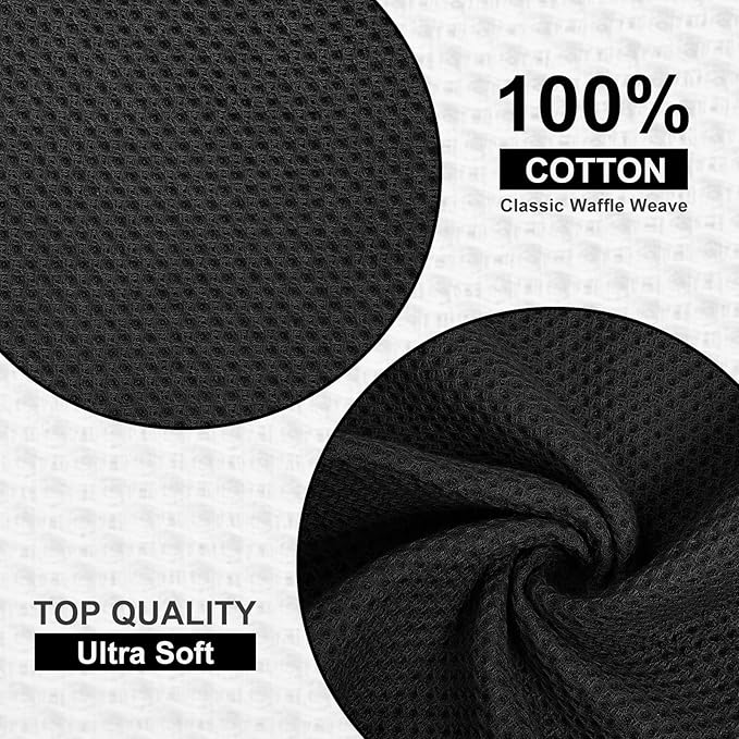 Homaxy 100% Cotton Dish Cloths, 8 Pack - 12 x 12 Inches, Waffle Weave Super Soft and Absorbent Dish Towels Quick Drying Dishcloths, Black