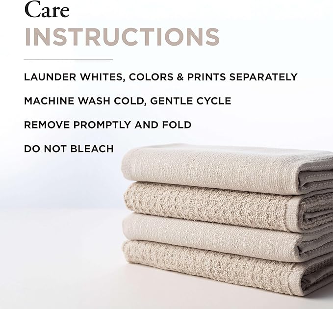 Thyme and Sage 100% Cotton Premium Turkish Kitchen Hand Towel Set, 16"x26", Ultra Absorbent, 350 GSM, Flax, Pack of 4