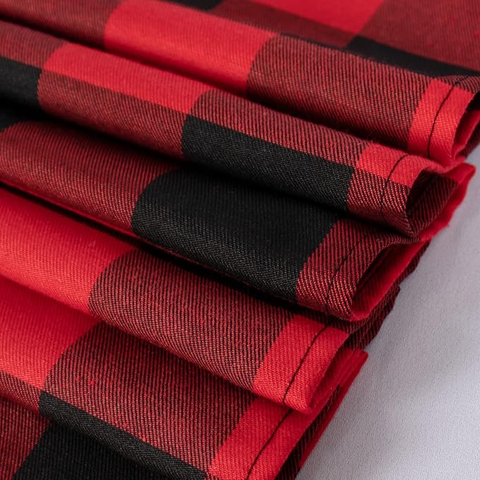 DUOBAO Checkered Table Runner 14x108-Inch Red and Black Buffalo Plaid Tablecloth Runners with Tassels Farmhouse Gingham Fabric for Dinner Parties Christmas Events (Red and Black)