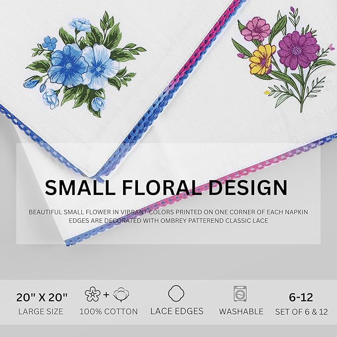 FINGERCRAFT Cloth Napkins, Set of 12 Cotton Linen Blend Printed Dinner Napkins Cloth Mitered Corner Perfect for Parties Dinners Weddings Cocktail Christmas Easter 20x20 Multi Floral