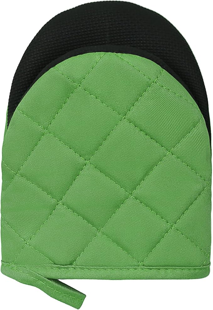 Short Oven Mitts, Heat Resistant 500°F, Silicone Grip Kitchen Gloves, Non-Slip for Baking, Grilling, BBQ, Machine Washable with Hanging Loop, 2-Pack Set, Dark Green