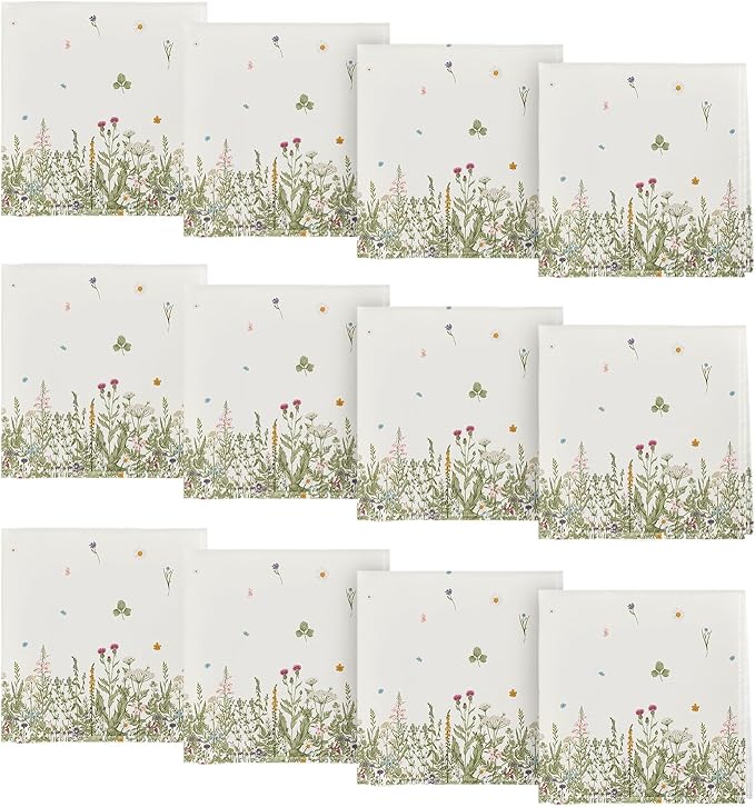 Horaldaily Spring Summer Cloth Napkins 18 x 18 Inch, Wild Flowers Floral Party Dinner Decoration Washable Napkins Set of 12