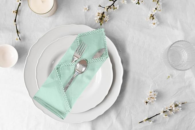 ACCENTHOME Teal Cloth Napkins Set of 6 18x18 inch Cotton Dinner Napkins - Washable Soft Premium Hotel Quality Reusable Napkins Perfect Table Napkins for Family Dinners, Weddings & Everyday Use