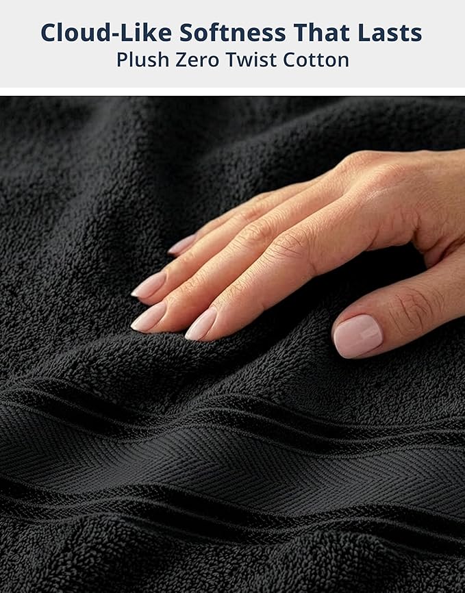 LANE LINEN Luxury Bath Towels Set - 6 Piece Set, 100% Cotton Bathroom Towels, Zero Twist, Quick Dry Shower Towels, Absorbent Bath Towel, Super Soft, 2 Bath Towels, 2 Hand Towels, 2 Wash Cloths - Black