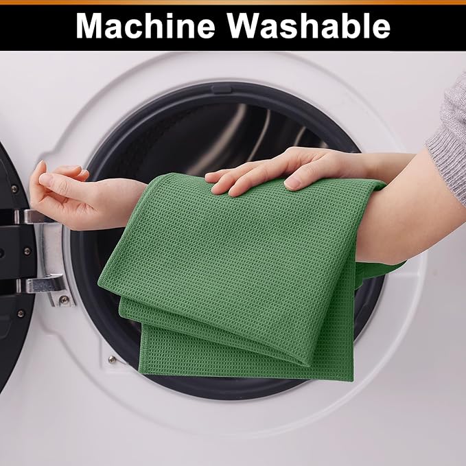 Homaxy 100% Cotton Waffle Weave Kitchen Towels - 4 Pack Soft and Absorbent Dish Towels - 16 x 26 Inches Quick Dry Hand Towels - Grass Green