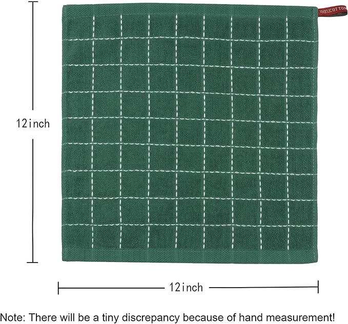 Cotton Terry Dish Cloths, Absorbent Dish Towels for Kitchen Drying, Soft Wash Cloths Multipurpose Dish Rags for Washing Dishes, 12 x 12 Inches, Set of 6 (Dark Green)