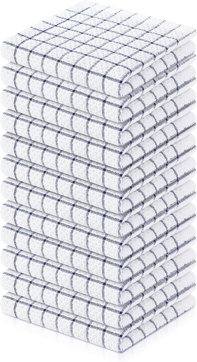 Homaxy 100% Cotton Dish Cloths, 12 Pack-12 X 12 Inches, Check Design Waffle Weave Dish Rags for Washing Dishes, Ultra Absorbent and Fast Drying Dishcloths, Navy Blue