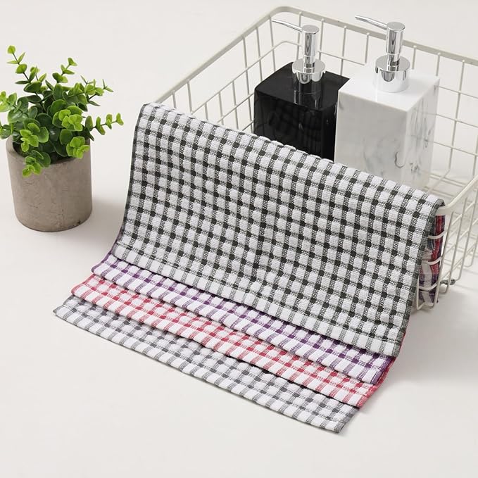 Oeleky 100% Cotton Kitchen Dish Cloths for Washing Dishes, 12x12 Inches Dish Rags, Absorbent Kitchen Cloths Pack of 8, Quick Drying Cleaning Cloths (Mix-3, 12"x12")