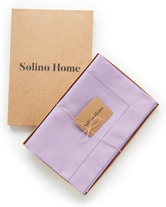 Solino Home Cloth Napkins Set of 4 - Cotton Linen Hemstitch Lavender Ice Dinner Napkins 20 x 20 Inch for Mothers Day, Spring, Summer - Handcrafted and Machine Washable