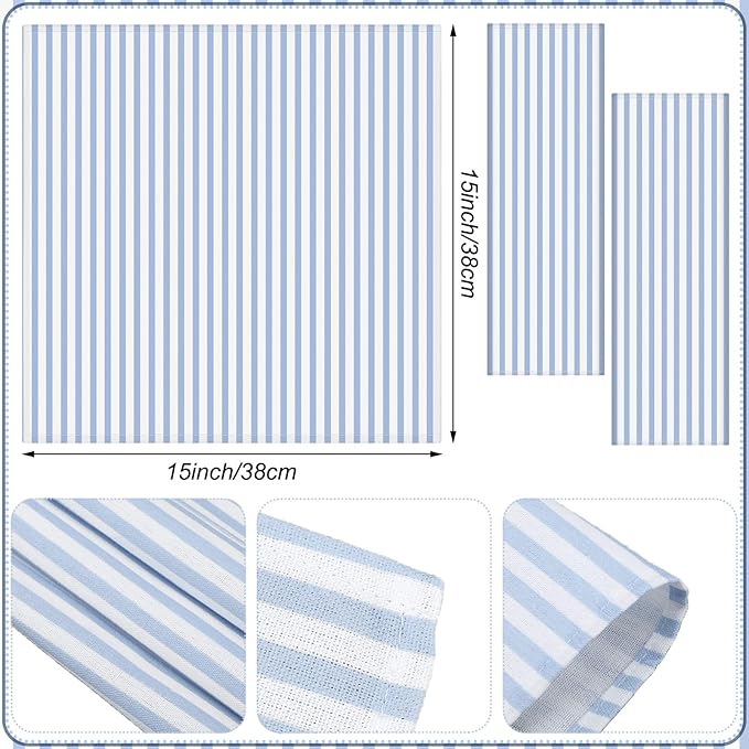 Funnymoom 24 Pcs Coastal Blue and White Striped Cloth Napkins Last Toast on the Coast Party Reusable Napkins French Retro Toile Dinner Soft Absorbent for Summer Holiday Party